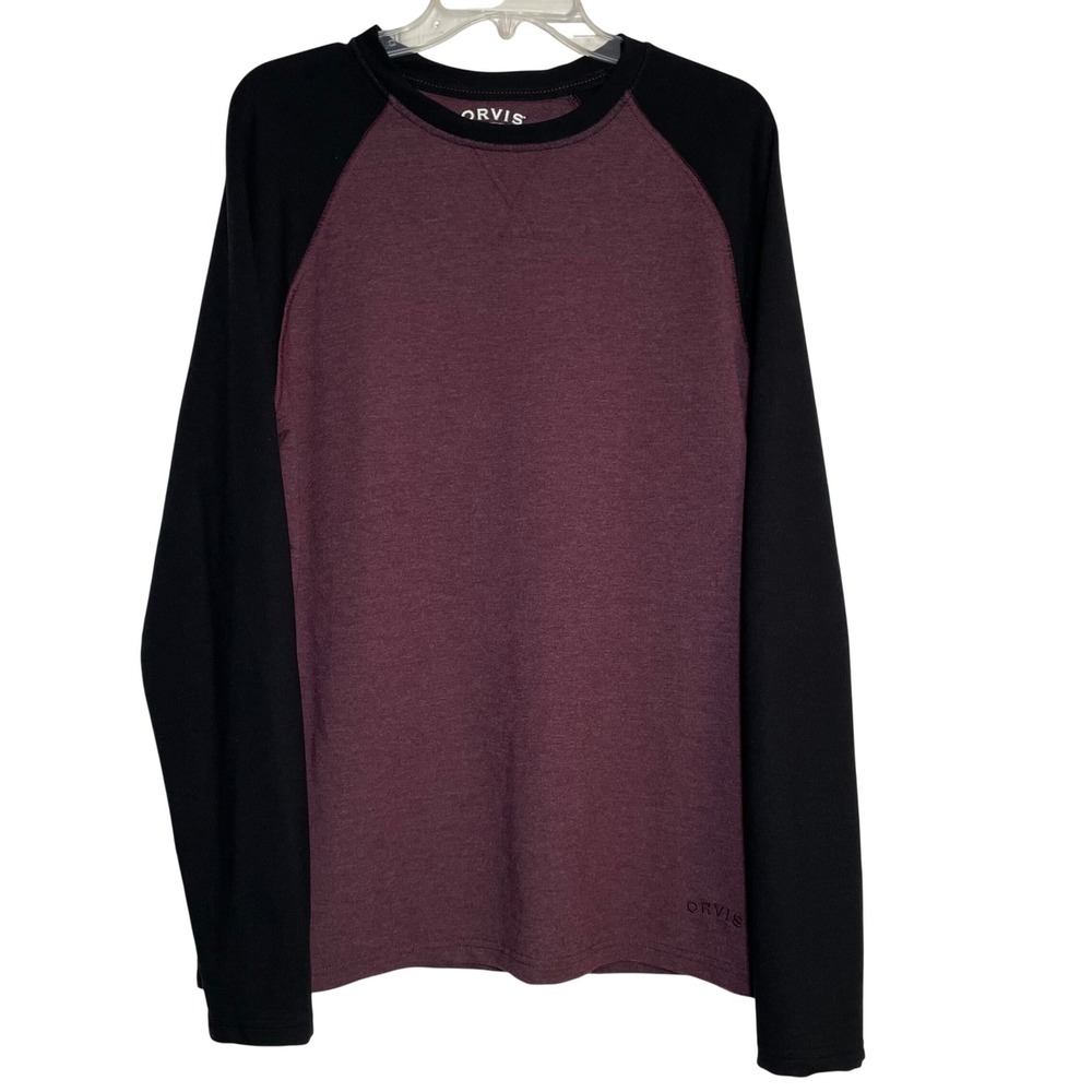 Orvis Classic‎ Collection Mens Long Sleeve Raglan Tee Burgundy Black Size M
